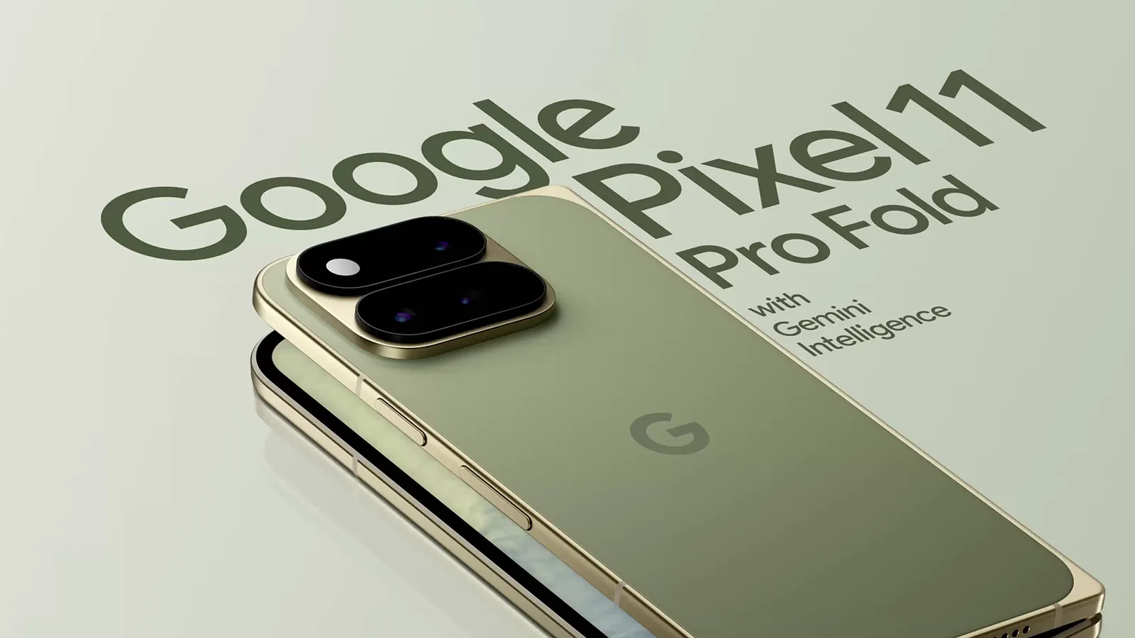 Google Pixel 11 Pro Fold màu Olive với thiết kế màn hình gập và cụm ba camera sau